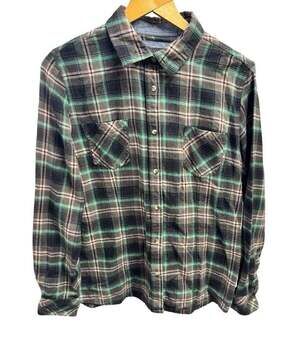 CQR Flannel Work Shirt Size Large Green Black Plaid WOF002